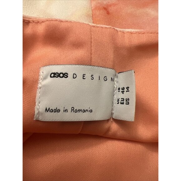 Asos Design NEW Corset Detail Drop Waist Midi Dress Pink Orange Tie Dye US 14 - Picture 5 of 10